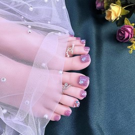 Nail Tip, 24 Pieces, Thumb Nail Seal, Foot False Nail, Nail Tip, Reusable, Gel Nail Tip, Summer Nail, Wedding, Coming-of-Age Ceremony, Foot Nail Easy, Removable, For Feet (JP1643)