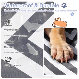 Waterproof Portable Dog Settle Mat, 80 x 60 CM Foldable Dog Travel Mat, Washable Camping Dog Bed for Car Boot, Small Roll Up Pet Mat, Grey Wave