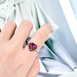 Kokoma Crystal Heart Statement Ring for Women Love Heart Ring CZ Promise Engagement Rings Eternity Wedding Band Rings Fashion Jewelry