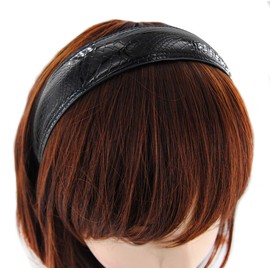 axy HRK3 Leather Headband in Crocodile Look Vintage Hair Band Leather Hairband Headband Classic HRK3 (Black)