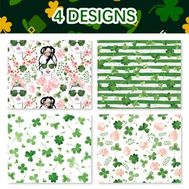 NinkyNonk 12 Sheets Shamrock Girl Wrapping Paper, 20x27in Watercolor Clover Girl Stripes Pattern Gift Wrapping Paper for Irish St. Patrick's Day Party Gift Wrapping