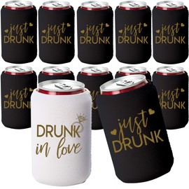 Drunk In Love and Just Drunk Bachelorette Decorations Can Coolers, Set of 12 Bachelorette Can Coolies, Perfect Drunk in Love Bachelorette Party Decorations and Brides Maid Gifts (Black)
