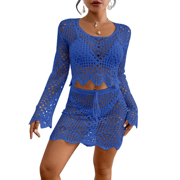 Bsubseach Crochet Coverups for Women Two Piece Swimsuit Cover Up