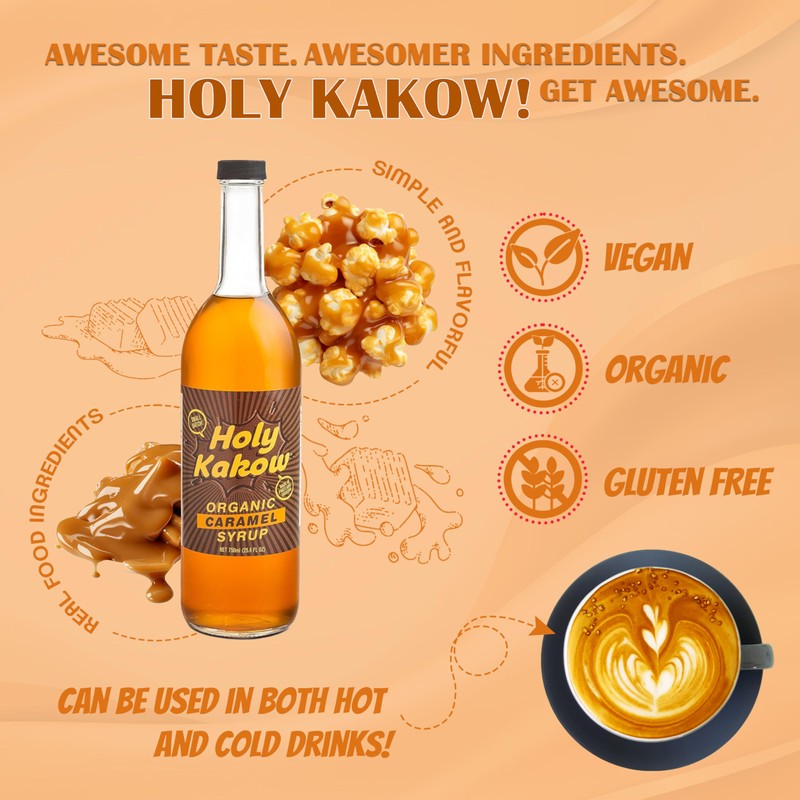 Holy Kakow Cafe Organic Caramel Syrup - Caramel Coffee Syrup,