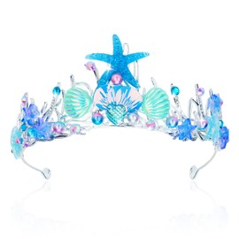 YARIEW Mermaid Crown, Costume Tail, Starfish, Fish Scales, Seashell Hair Accessories for Girls, Wide Headband, Birthday Party Gifts