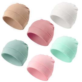 DRESHOW BQUBO 6 Pack Baby Newborn Hats Set for Unisex Infant Newborn Toddler Soft Beanie Hat for Boys Girls 0-6 Months 6-24 Months