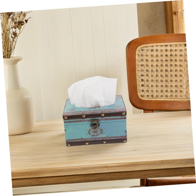 LABRIMP Cute Napkin Box Vintage Wood Tissue Container for Living