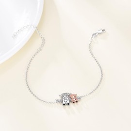 URONE Highland Kuh Armband aus 925er Sterling Silber mit Doppel Kuh Motiv Süßer Tier Schmuck für Frauen