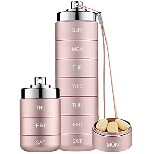 Exogio Tablettenbox 7, Pillendose Tabletten-Organizer Aus Metall, Stapelbare, Wasserdichte Medikamentenbox