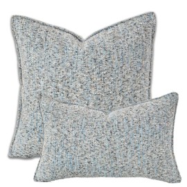 HERAYLI Premium Series Tweed Style Throw Pillow Cover, Linen Woven Textured Luxury Thick Cushion Case for Home Décor, Azure, 20x20 Inch
