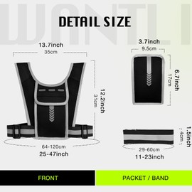 Wantli Running Vest Phone Holder Chest Pocket, Running Vest Phone Holder with 4 Pockets, Reflective Running Vest, Lightweight Breathable Training, for Men Women Jogging Walking Exercise and Gym