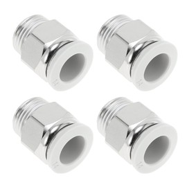Motoforti Push to Connect Air Fittings 35/64" Male Thread Air Line Quick Connector Plastic Metal 1/2"BSPT 4 Pcs White Silver Tone