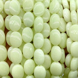 ABCGEMS Glow-in-Dark Mexican Olive-Green Aragonite Beads (AKA Cave Calcite- Extremely Rare) Healing Crystal Chakra Energy Stone Ideal for Bracelet Necklace Ring DIY Jewelry Making Smooth Oval 10X14mm