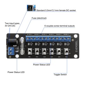 1 Unit 3V-24V DC Power Distribution Module 6 Channels with Individual Toggle Switch PCB019D-1