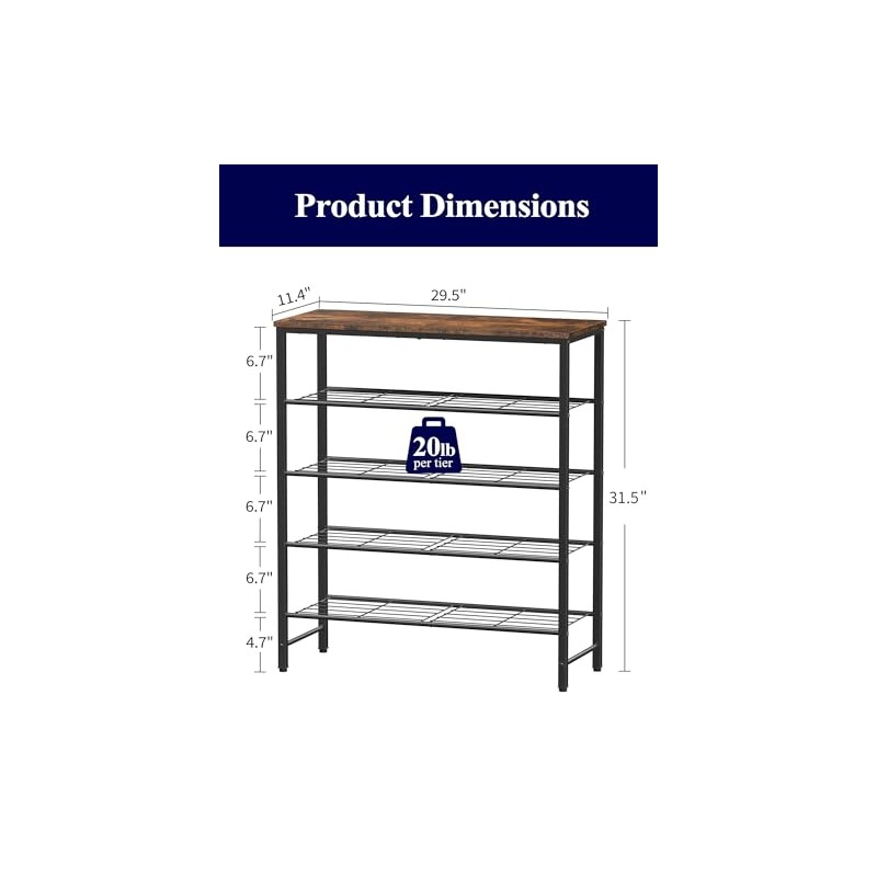 Kitsure Shoe Rack for Closet, Rustic Brown Shoe Organizer with