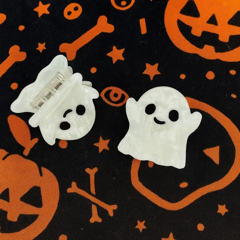 Cute Ghost Hair Clips Halloween Hair Accessories Acrylic White Design