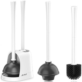 Émbolo y cepillo para polvo de inodoro, cepillo para polvo de silicona y émbolo de inodoro resistente con soporte ventilado, combo de cepillo para polvo de inodoro y émbolo 2 en 1 para limpieza de