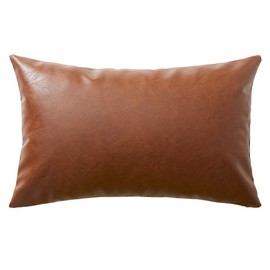 Fancy Homi Boho Thick Faux Leather Decorative Throw Pillow Covers, Modern Farmhouse Accent Solid Rectangle Cushion Case for Couch Sofa Bedroom Car Living Room (12x20 Inch/30x50 cm, Christmas Brown)