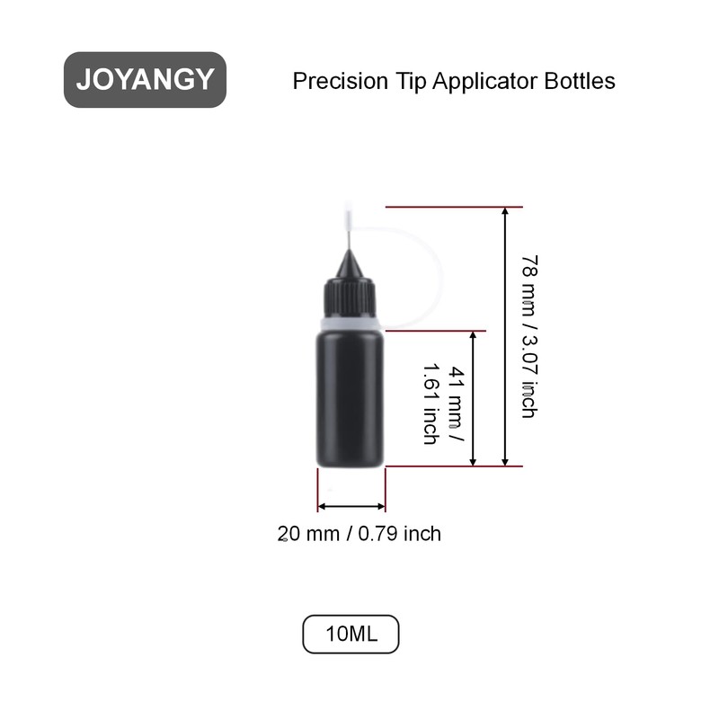 Joyangy 10-Pack 10ml Precision Tip Applicator Bottles, Black Plastic Squeeze