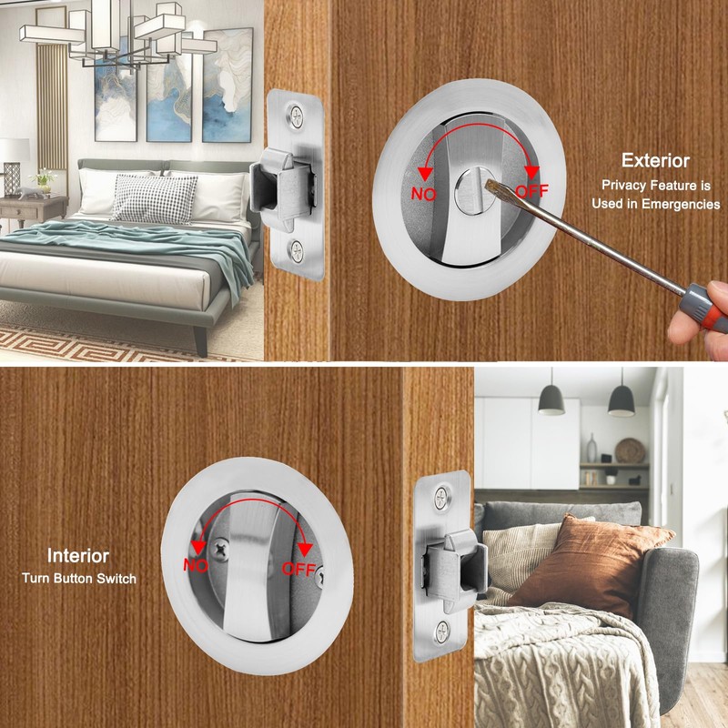 Dontay 2 Pack Pocket Door Privacy Lock, Flush Handles, 2-3/8"