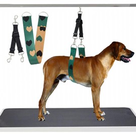 Dog Grooming Belly Strap – 2.5cm Adjustable Nylon Restraint with 5 D-Rings for Grooming Table Arm, Pet Hammock Support Belt for Small to Large Dogs, Black