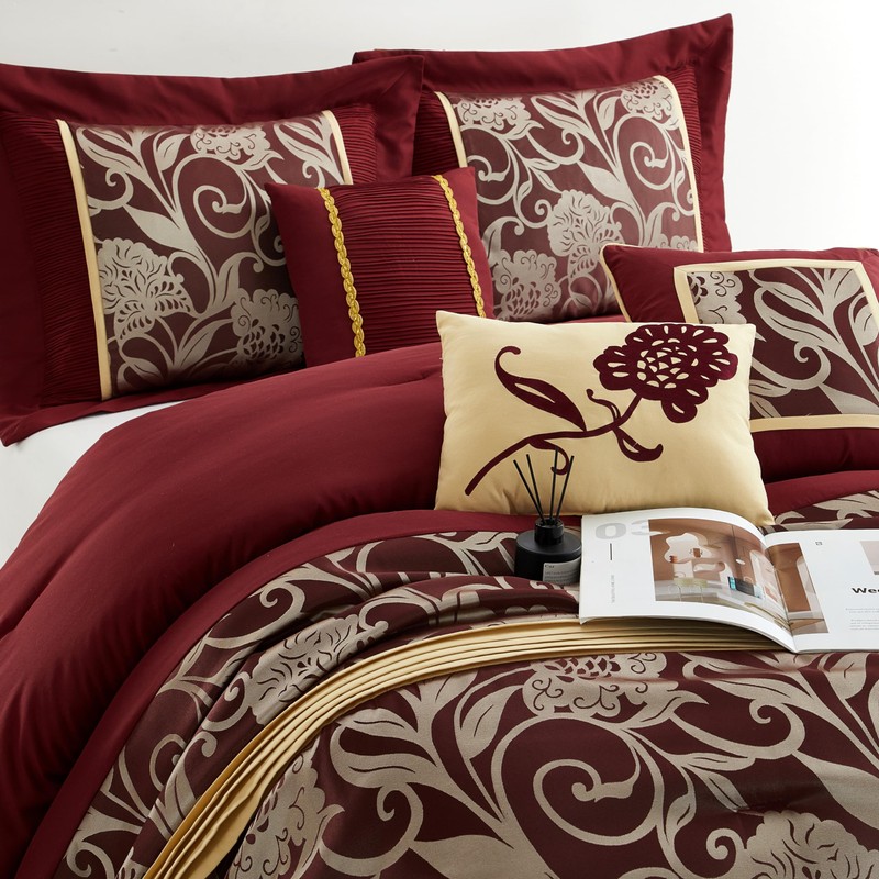 Grand Avenue Black and Red Comforter Set Queen Size, 7