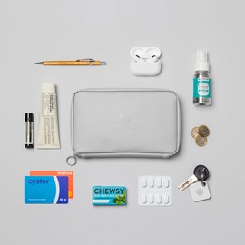 OneNine5 Eco-Friendly Essentials Pouch, Moeraki Grey. Organiser & Bag for Makeup, Cosmetics, Tech, Wires, Valuables & Everyday Accessories. Vegan Leather & 100% Recycled Plastic Lining.