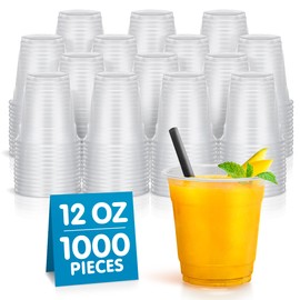 9 oz Clear Disposable Plastic Cups 9 Oz, PET Hard Disposable Cups Bulk, Plastic Tumblers for Parties, Water, Wine, Cocktail Cups, 1000 Pack (12 Ounce - 1000 Pack)