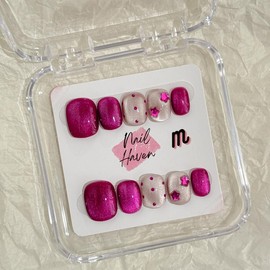 NailHaven| cat eye collection |all kinds of cat eye nails| short press-on nails   |cute nails| nails | acrylic press-on| fake nails |Handmade | high quality Press on nails 10 pcs|reusable nails|nail art|nail charm|handmade press ons|uña sacri lic as:_C37-Pomegranate_S