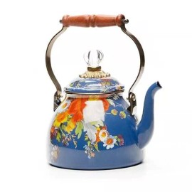 MacKenzie-Childs MacKenzie Childs Beautiful 2 QT Blue, Lapis Flower Market Tea Kettle New in Box