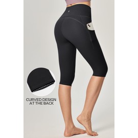 Ewedoos Knee Length Leggings with Pockets Capri Pants for Women High Waist Yoga Pants for Casual Summer Yoga Workout Black