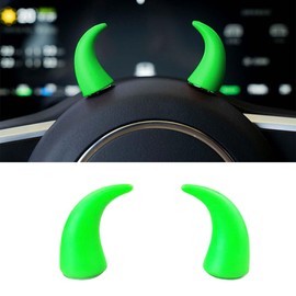 3D Devil Bull Horn Car Interior Decoration, Funny Car Steering Wheel Ornament Stickers, Cute Mini Car Dashboard Decoration Accessories (Green)