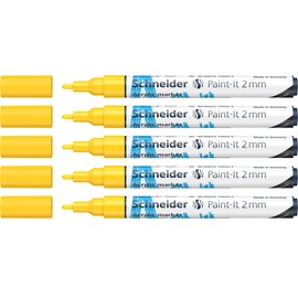 Schneider Paint-It 120105 Acrylic Pens with 2 mm Bullet Tip, High Coverage Acrylic Paints for Wood, Canvas, Stone etc. Pack of 5, Yellow