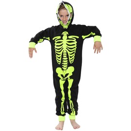 A2Z 4 Kids Girls Boys Skeleton Print Pajama Onesie - Skeleton Onesie Black N.Green 9-10