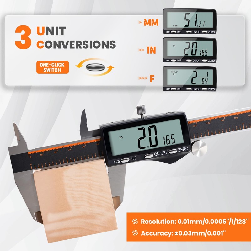 HARDELL Digital Caliper, Rechargeable 0-8 Inch Calipers Measuring Tool with