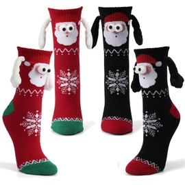 Litthing 2 Pairs of Christmas Socks, Magnetic Socks for Couples, Hand in Hand Socks, Magnet 35-43, Funny Magnetic Socks with Hands, Friendship Socks, Gifts for Boyfriend, Partner, Family, Santa B
