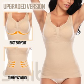 Camisole Tops for Women Tummy Control Shapewear Tank Tops with Built in Bra Body Shaper- Nude M