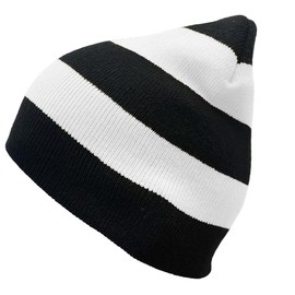 COUVER - Gorro de Invierno Unisex de Tela Suave a Rayas, cálido, para Snowboard, esquí, Negro/Blanco, 8 Pulgadas