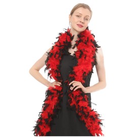 Ws&Wt 2 Yards 100 Grams Turkey Chandelle Feather Boa for Adult Women Costume Accessory Dress up Party Favors(Red&Black Tips)