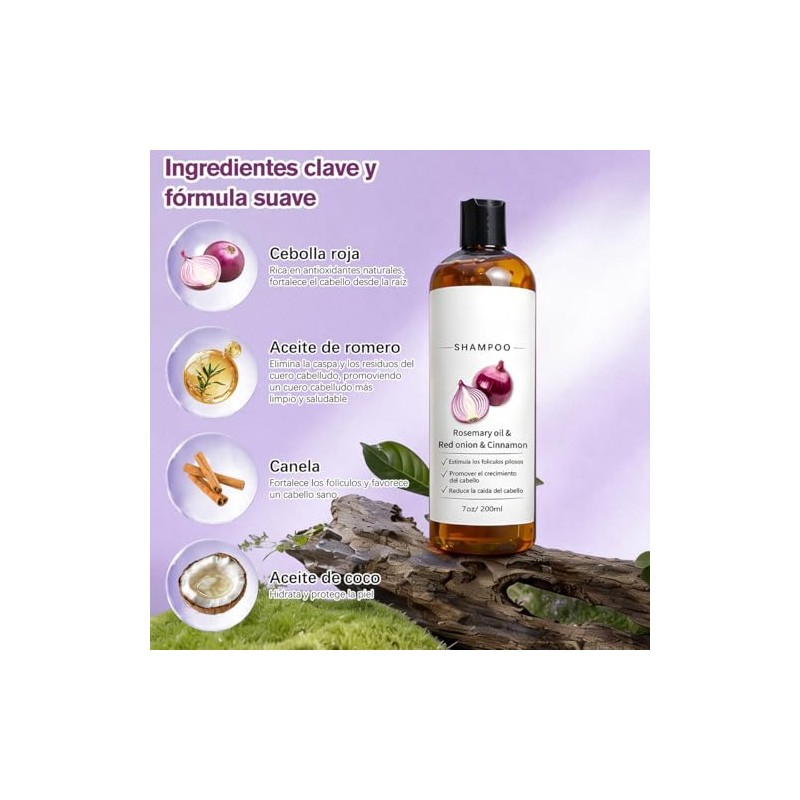 2PCS Onion Shampoo,Shampoo Reparación Brillante y Nutrición,Champú Extracto de Romero,