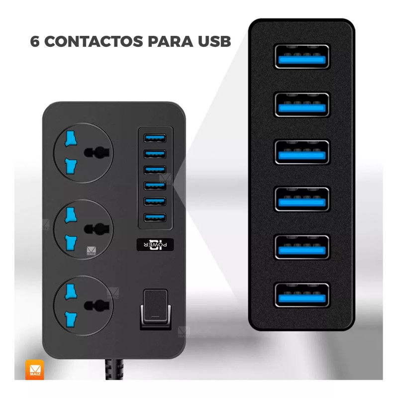 Maíz Multicontacto Cargador Barra Usb Supresor Picos Escritorio