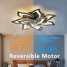 Yfrest Modern Ceiling Fan with Light and Remote, Low Profile Ceiling Fans with Lights, 32 Inch Flush Mount Ceiling Fan with 3 Light Color 6 Speeds, Fandelier Ceiling Fan for Living Room, Dining Room
