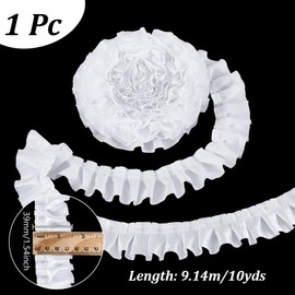 AHANDMAKER 10 Yards Satin Ruffle Trim Fabric Trims, 1-1/2 Inch Wide White Ruffle Pleated Lace Trim Satin Ribbon Gathered Ribbons for Cloth Sewing Wedding Craft Applique Home Decoration