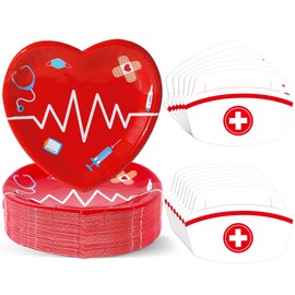Naozinebi 50Pcs Nurse Graduation Paper Plates Napkins Set RN Graduate Party Decorations for Nurses Week Doctor Medical School Party Supplies Red Heart Nursing Birthday Disposable Tableware