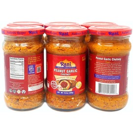 Rani Peanut Garlic Chutney 10.5oz (300g) Glass Jar, Ready to Eat, Pack of 5+1 FREE ~ Vegan | Gluten Free | NON-GMO | No Colors | Indian Origin