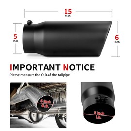 Richeer 5 to 6 inch Exhaust Tip, 5" Inlet 6” Outlet 15” Overall Length Stainless Steel Exhaust Tip Surface Polished Finish Universal for Vehicles with 5" O.D. Exhaust Tailpipe, Rolled Edge, Bolt on