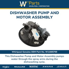 Whirlpool W11665769 Genuine OEM Dishwasher Pump and Motor Assembly Replacement Part - Replaces W10917110, W11085683, and W11164469