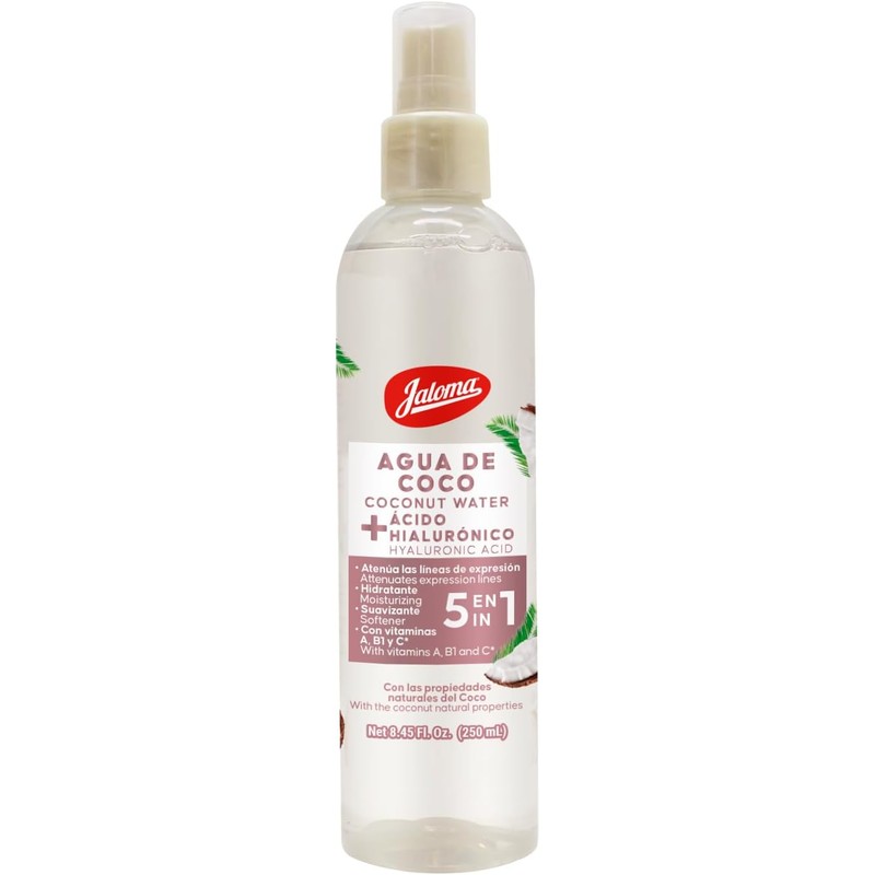 Jaloma Agua de Coco con Ácido Hialurónico, Tónico Facial, 250ml