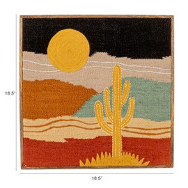 Creative Co-Op Wood Framed Woven Cotton Blend Embroidered Wall Décor with Desert Landscape, Multicolor
