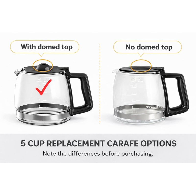 5 Cups Glass Coffee Maker Pot Replacement, Compatible with Black